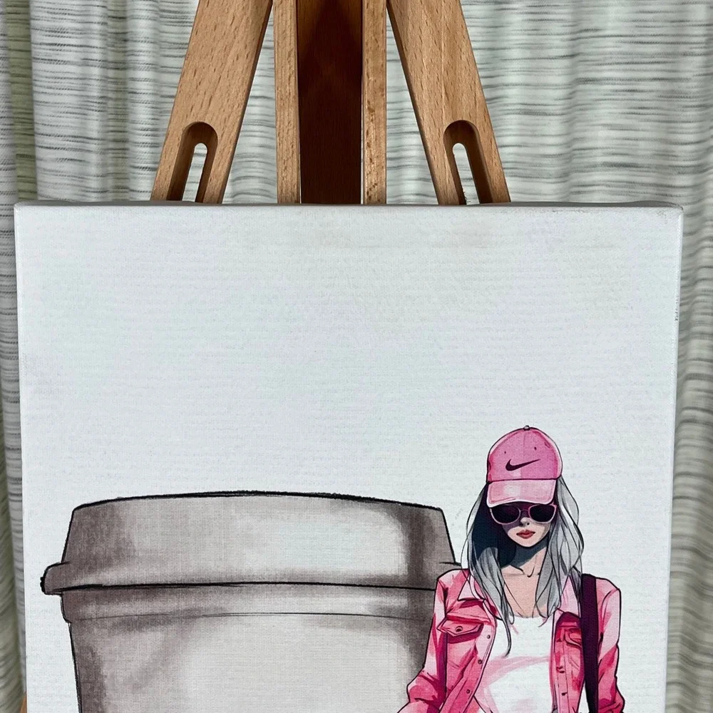 Burlington Canvas Wall Art Pink Women 10x20 Excellent LV Coffee Fashion Decor